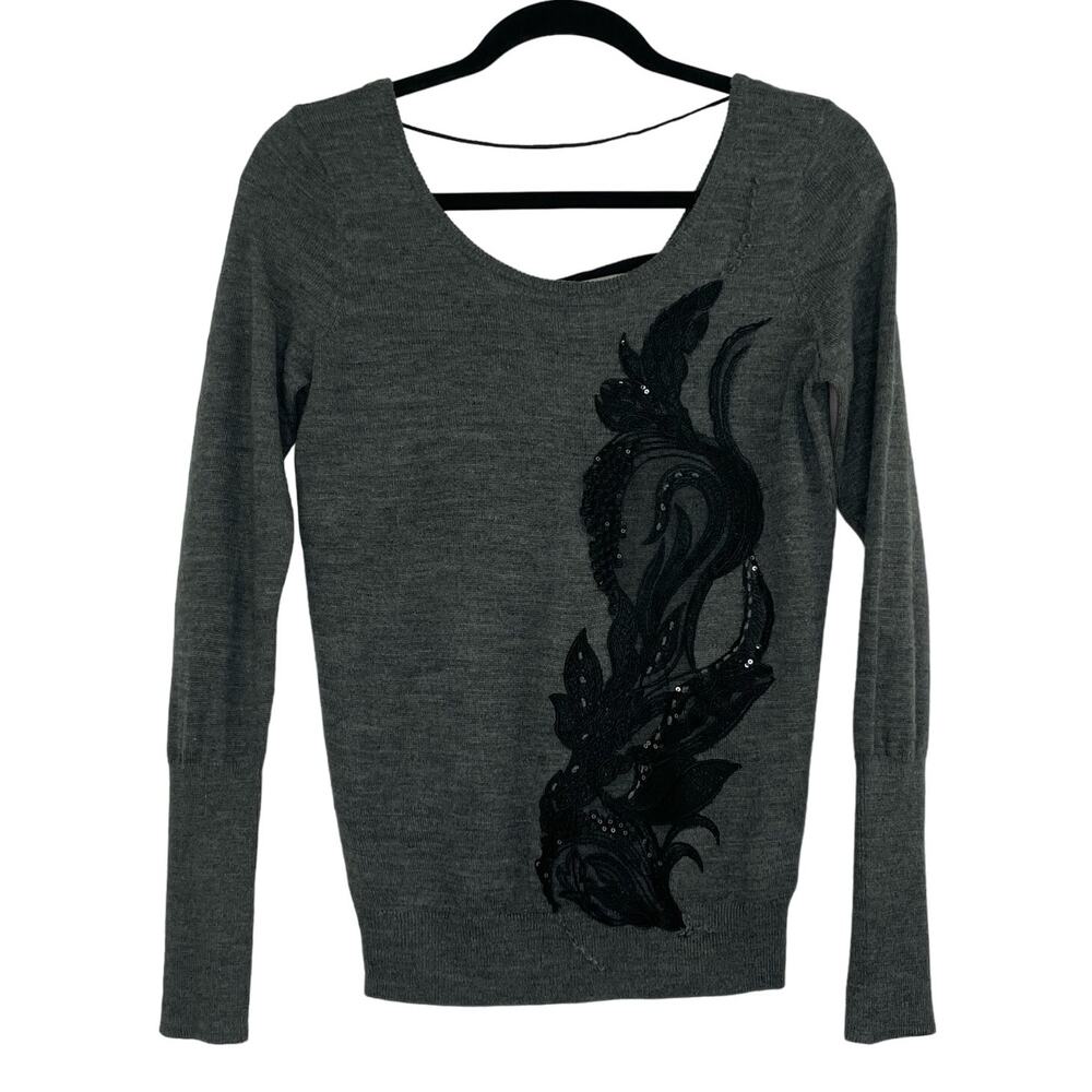 Angel of the North Anthropologie Torie tie back gray sweater lace size XS NWT